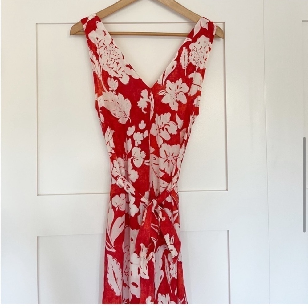 Mango Red Floral Wide-Leg Jumpsuit | Summer Vacation Resort Chic | Size M - Picture 6 of 11